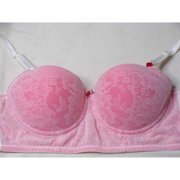 JOSIE NATORI Balconette Longline Lace Underwire Bra #847154 Ivory Pink 32C NEW - Picture 3 of 6